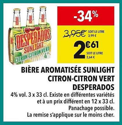 BIÈRE AROMATISÉE SUNLIGHT CITRON-CITRON VERT DESPERADOS