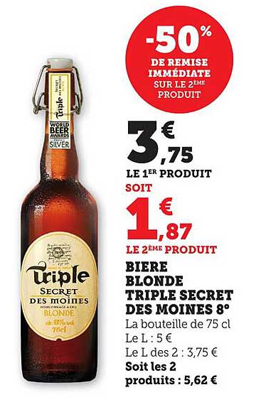 BIERE BLONDE TRIPLE SECRET DES MOINES 8°
