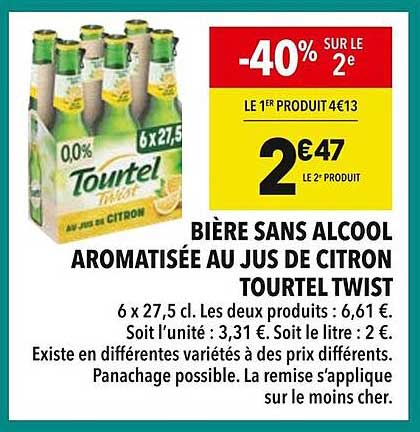 BIÈRE SANS ALCOOL AROMATISÉE AU JUS DE CITRON TOURTEL TWIST