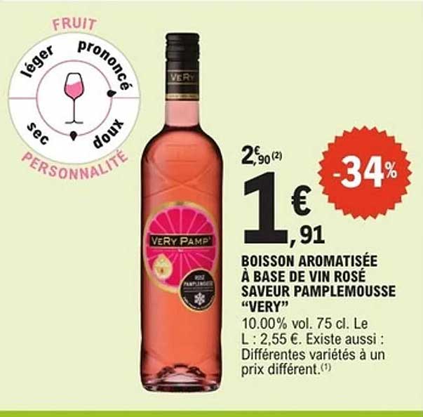 BOISSON AROMATISÉE À BASE DE VIN ROSÉ SAVEUR PAMPLEMOUSSE “VERY”