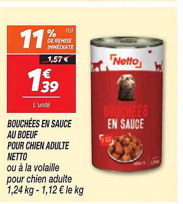 Bouchées en sauce au boeuf pour chien adulte