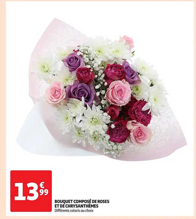 BOUQUET COMPOSÉ DE ROSES ET DE CHRYSANTHÈMES