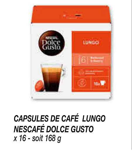 CAPSULES DE CAFÉ LUNGO NESCAFÉ DOLCE GUSTO x 16 - soit 168 g