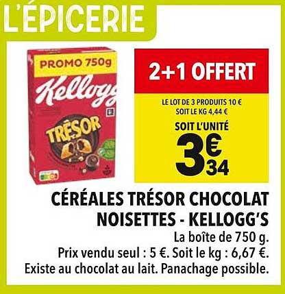 CÉRÉALES TRÉSOR CHOCOLAT NOISETTES - KELLOGG’S