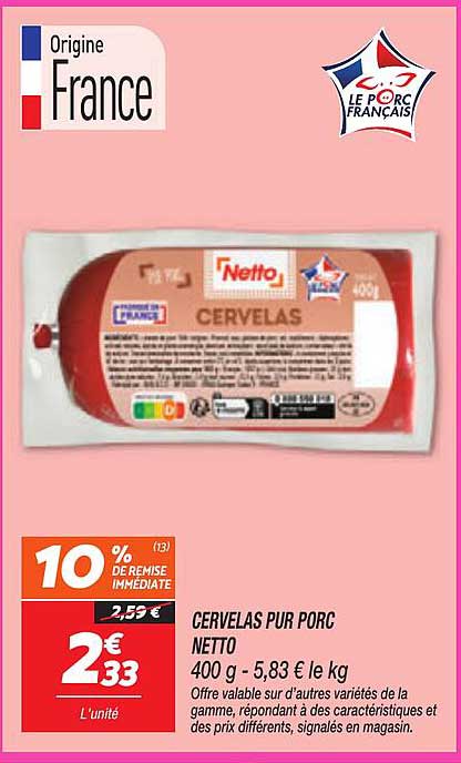 CERVELAS PUR PORC NETTO