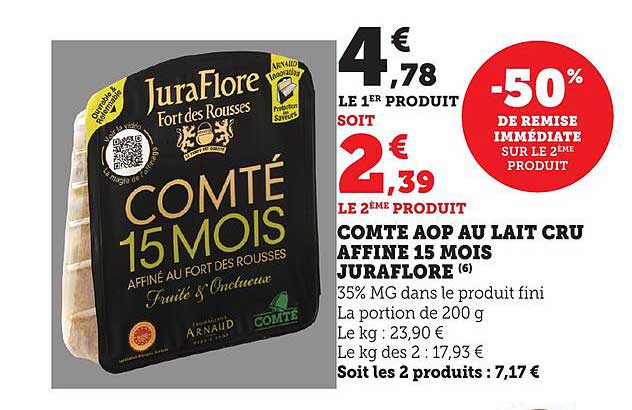 COMTÉ AOP AU LAIT CRU AFFINÉ 15 MOIS JURAFLORE