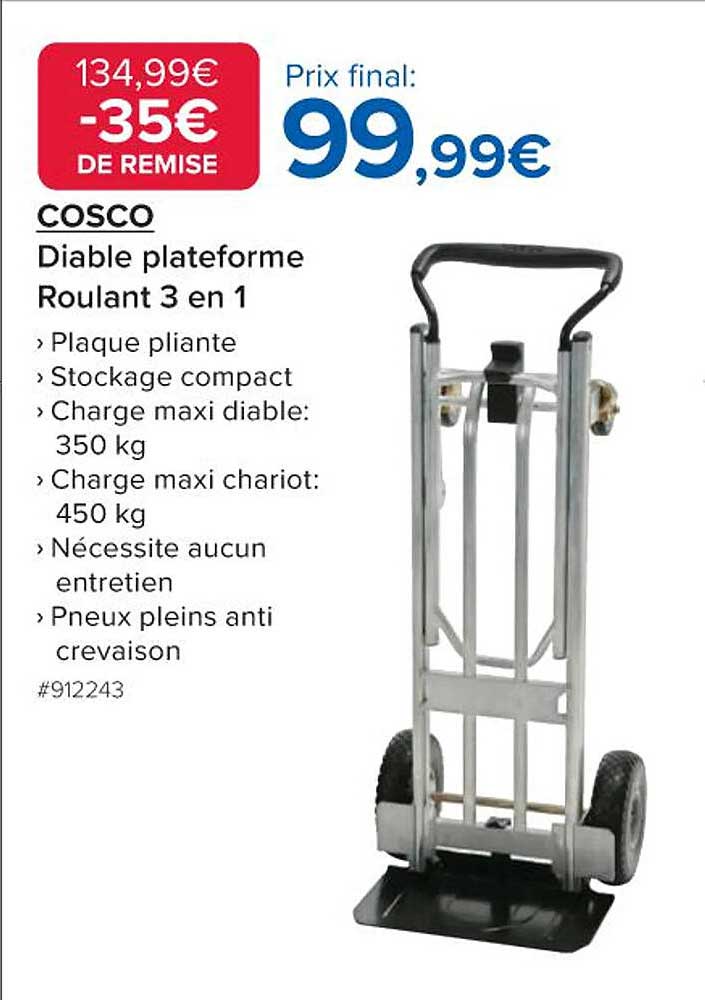COSCO Diable plateforme Roulant 3 en 1