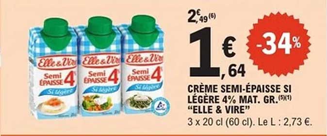 CRÈME SEMI-ÉPAISSE SI LÉGÈRE 4% MAT. GR. (5*1) "ELLE & VIRE"