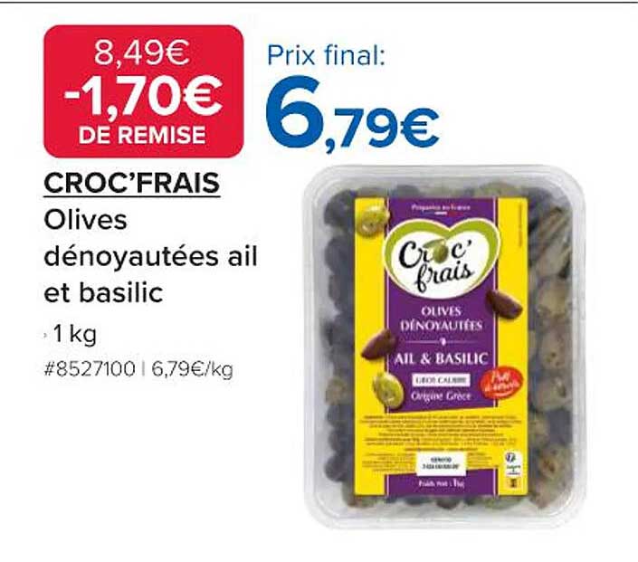 CROC’FRAIS Olives dénoyautées ail et basilic