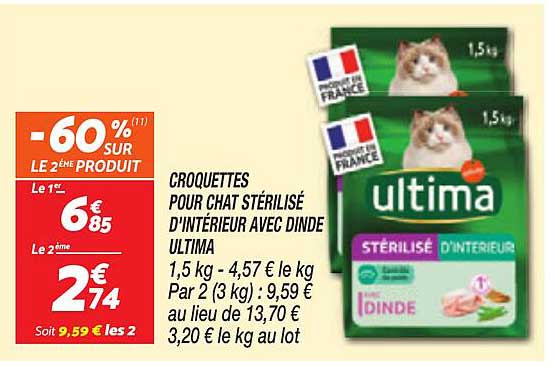 CROQUETTES POUR CHAT STÉRILISÉ D'INTÉRIEUR AVEC DINDE ULTIMA