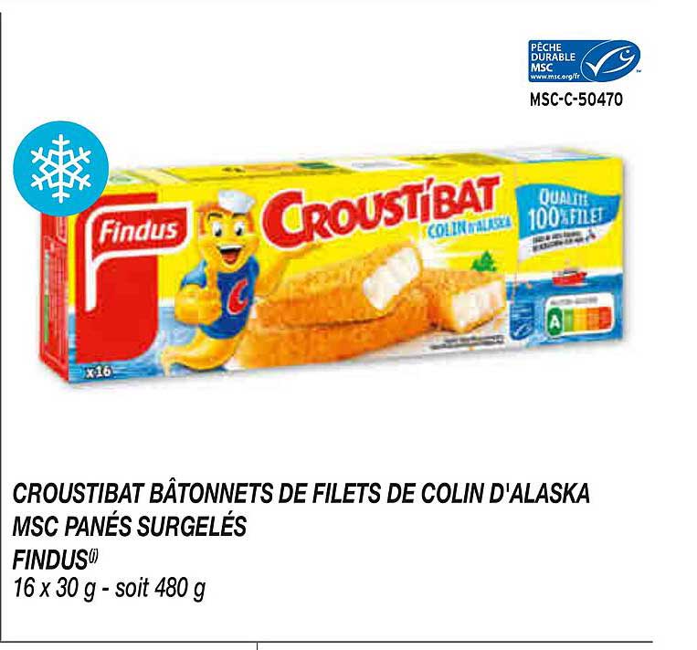 CROUST'IBAT BÂTONNETS DE FILETS DE COLIN D'ALASKA MSC PANÉS SURGELÉS