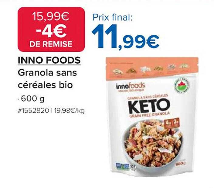 INNO FOODS Granola sans céréales bio 600 g
