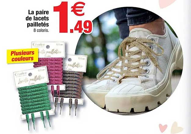 La paire de lacets pailletés 8 coloris.
