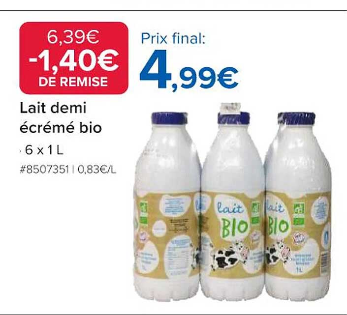 Lait demi écrémé bio