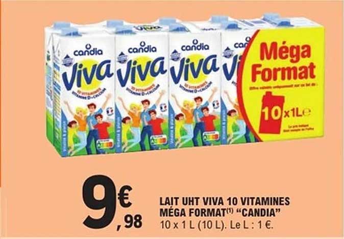 LAIT UHT VIVA 10 VITAMINES MÉGA FORMAT(*) "CANDIA"