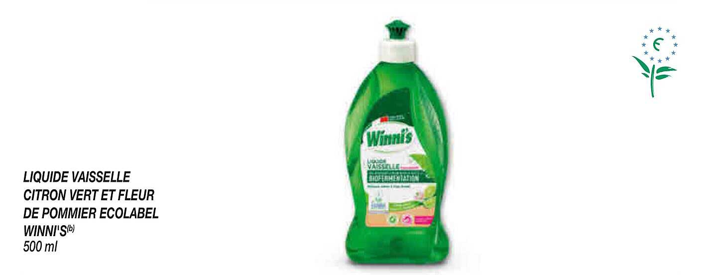LIQUIDE VAISSELLE CITRON VERT ET FLEUR DE POMMIER ECOLABEL WINNI'S 500 ml