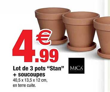 Lot de 3 pots "Stan" + soucoupes