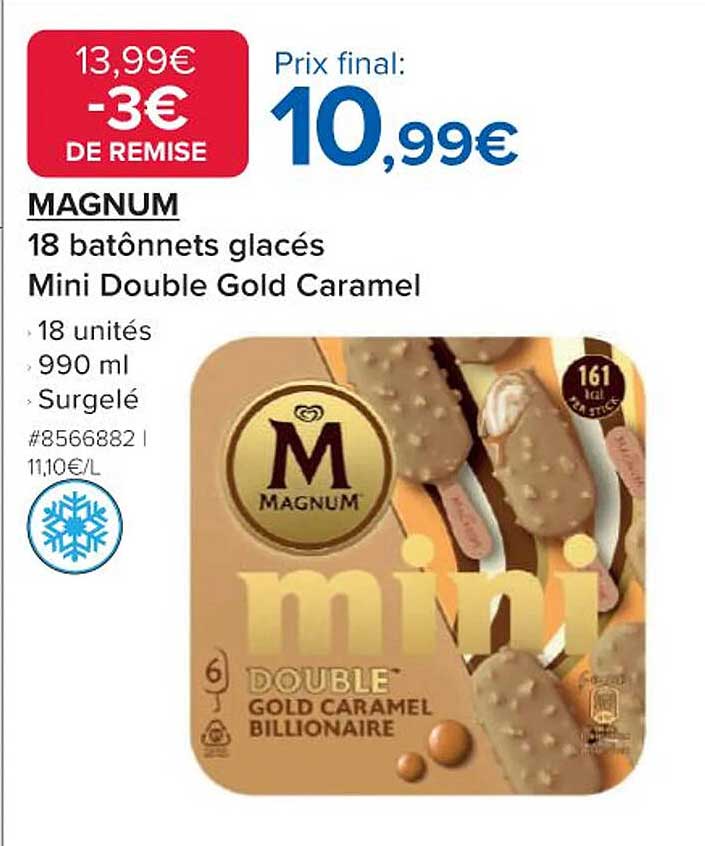 MAGNUM 18 bâtonnets glacés Mini Double Gold Caramel