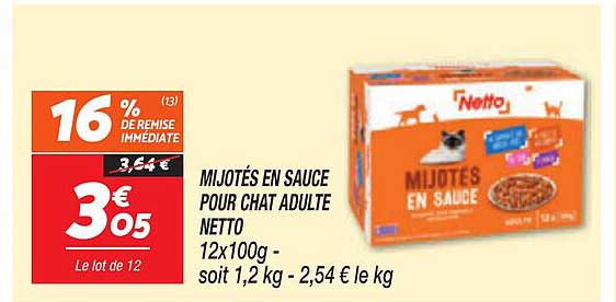 MIJOTÉS EN SAUCE POUR CHAT ADULTE NETTO