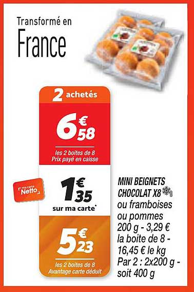MINI BEIGNETS CHOCOLAT X8 ou framboises ou pommes