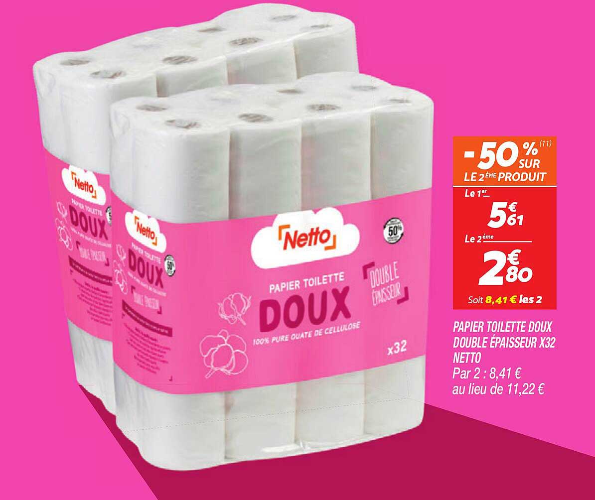 PAPIER TOILETTE DOUX DOUBLE ÉPAISSEUR X32 NETTO