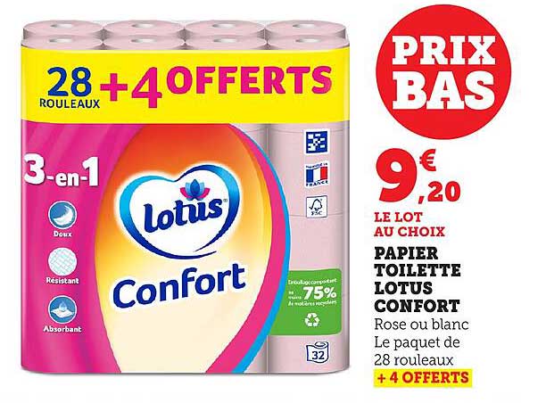 Papier Toilette Lotus Confort - 28 + 4 Offerts