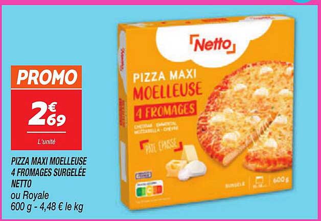 PIZZA MAXI MOELLEUSE 4 FROMAGES SURGELÉE NETTO