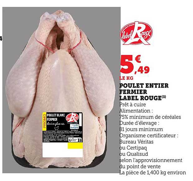 POULET ENTIERS FERMIER LABEL ROUGE