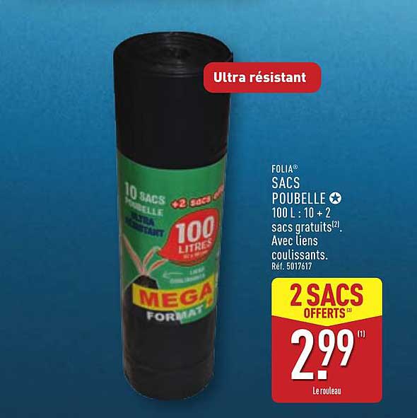 SACS POUBELLE 100 L : 10 + 2 sacs gratuits