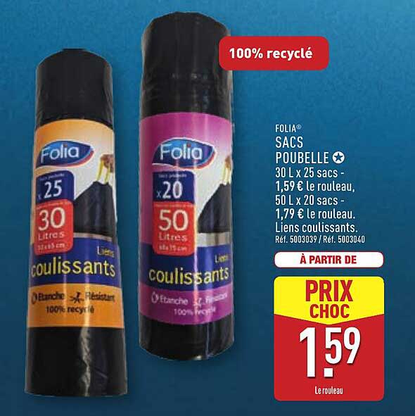 Sacs poubelle Folia 30 L x 25 sacs