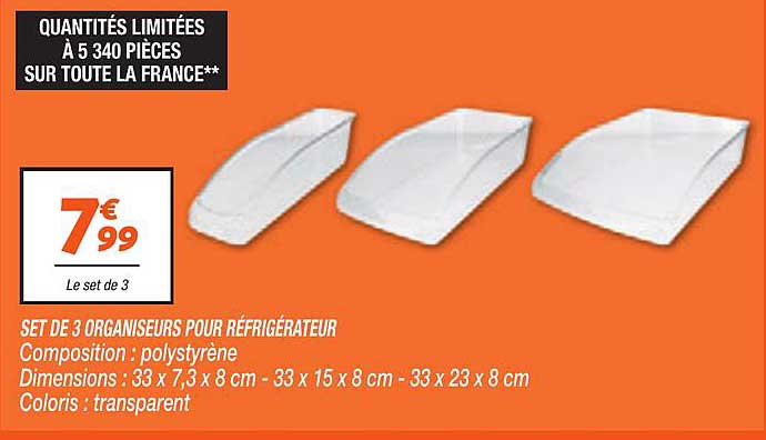 SET DE 3 ORGANISEURS POUR RÉFRIGÉRATEUR