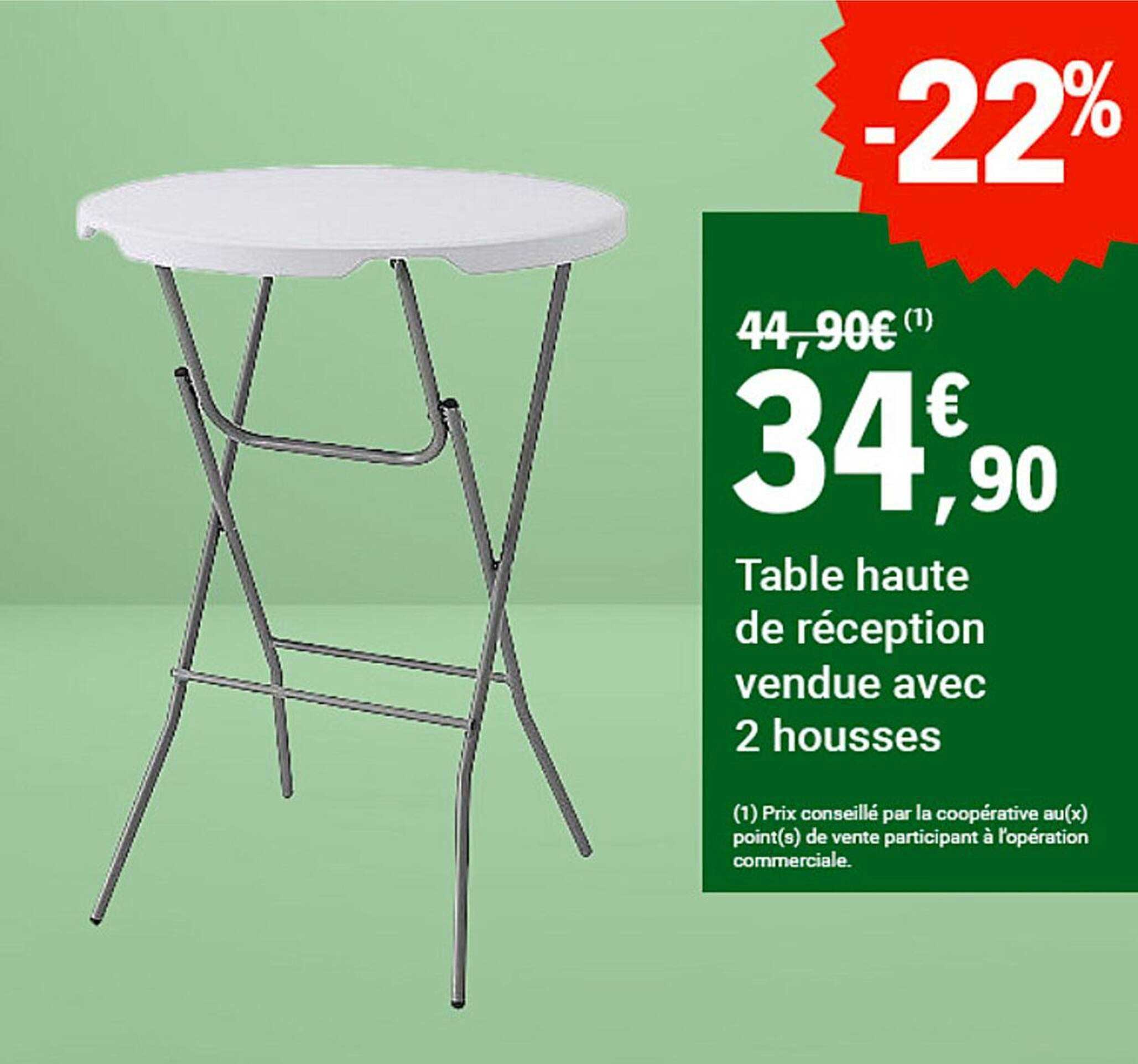 Table haute de réception vendue avec 2 housses