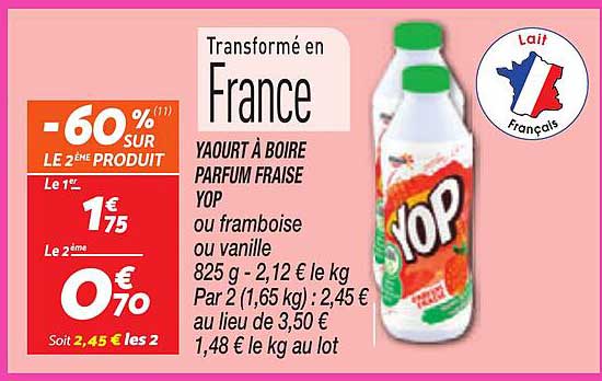 Yaourt à boire parfum fraise YOP