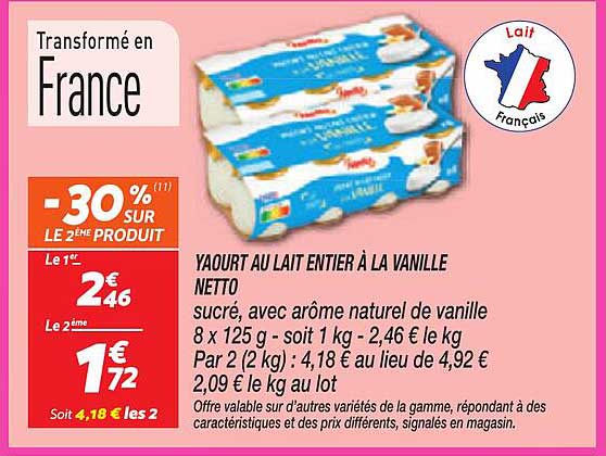 Yaourt au lait entier à la vanille Netto
