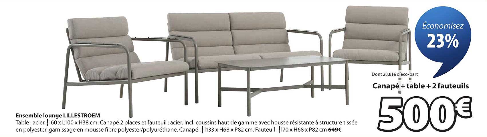 Canapé + table + 2 fauteuils