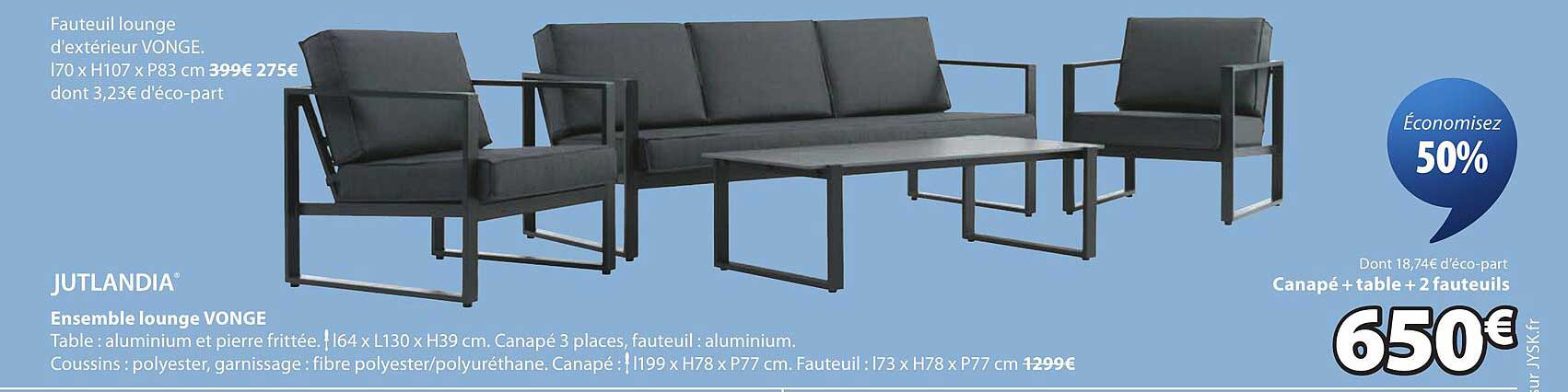 Canapé + table + 2 fauteuils