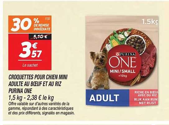 Promo Croquettes Pour Chien Mini Adulte Boeuf Et Riz “Purina One” chez ...