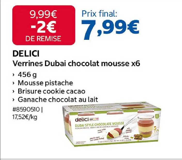 DELICI Verrines Dubai chocolat mousse x6