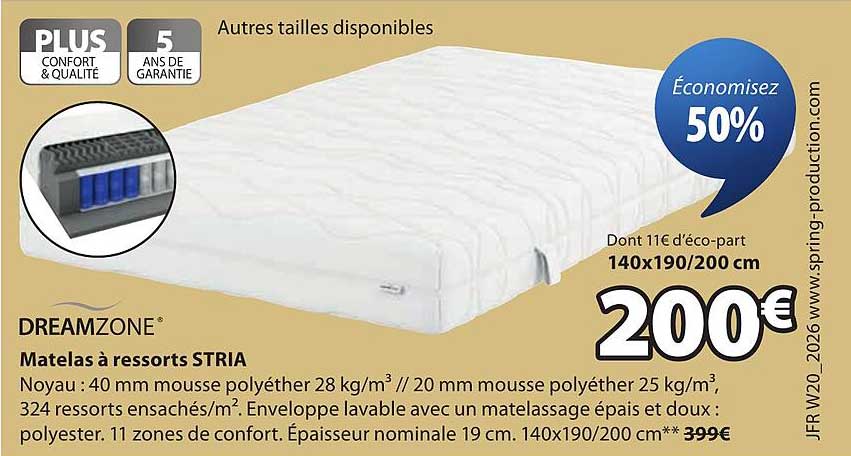 DREAMZONE® Matelas à ressorts STRIA