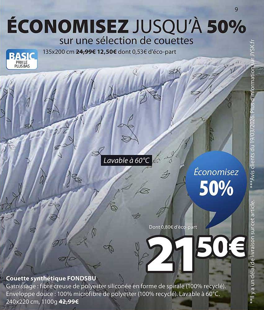 ÉCONOMISEZ JUSQU’À 50% sur une sélection de couettes