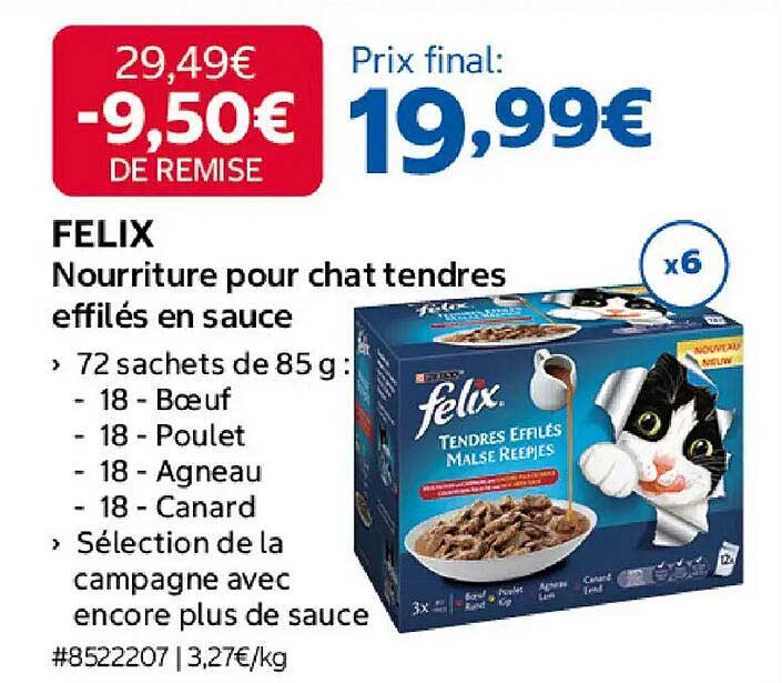 FELIX Nourriture pour chat tendres effilés en sauce