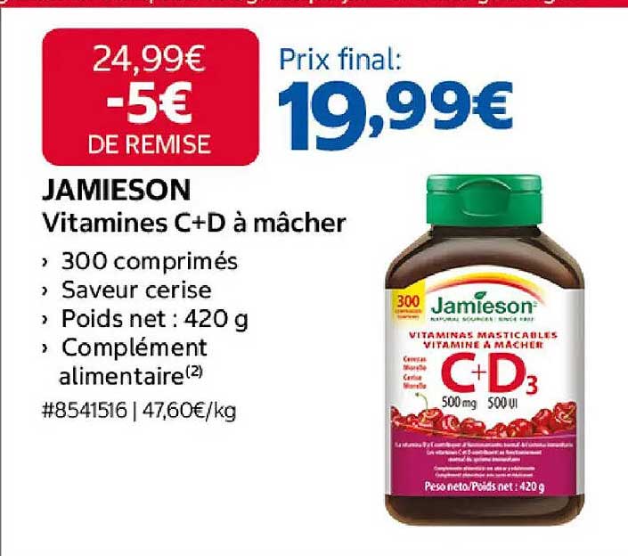 JAMIESON Vitamines C+D à mâcher