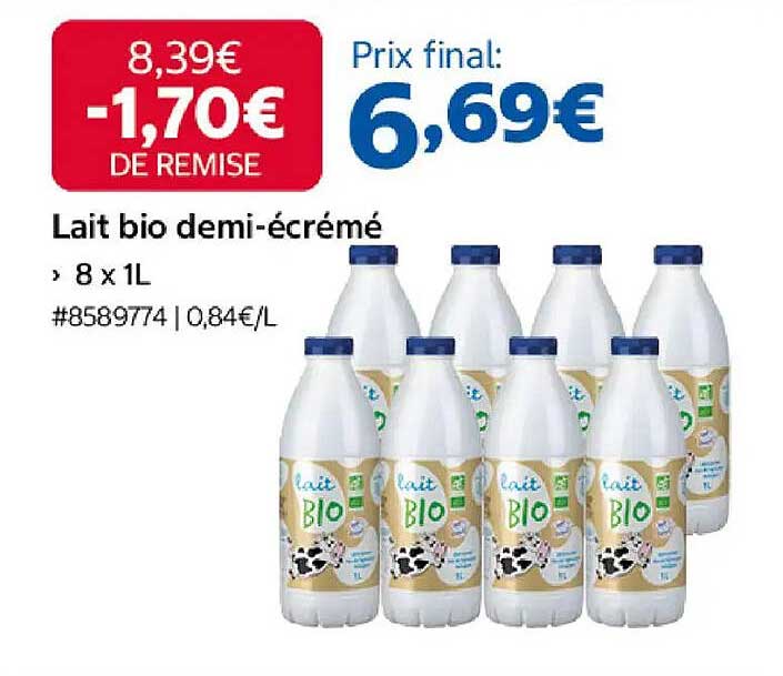 Lait bio demi-écrémé