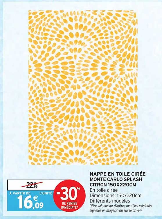 NAPPE EN TOILE CIRÉE MONTE CARLO SPLASH CITRON 150X220CM