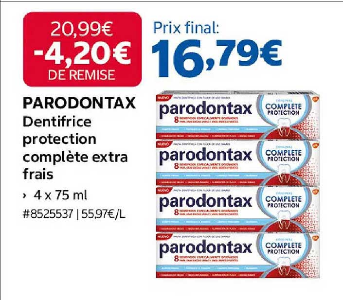 PARODONTAX Dentifrice protection complète extra frais , 4 x 75 ml