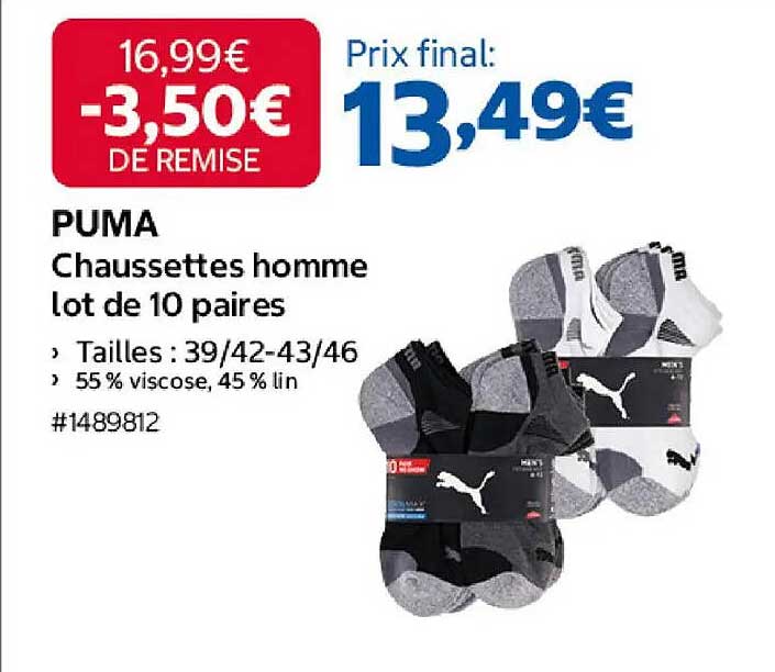 PUMA Chausettes homme lot de 10 paires