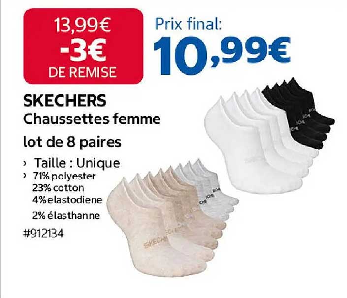 SKECHERS Chaussettes femme lot de 8 paires