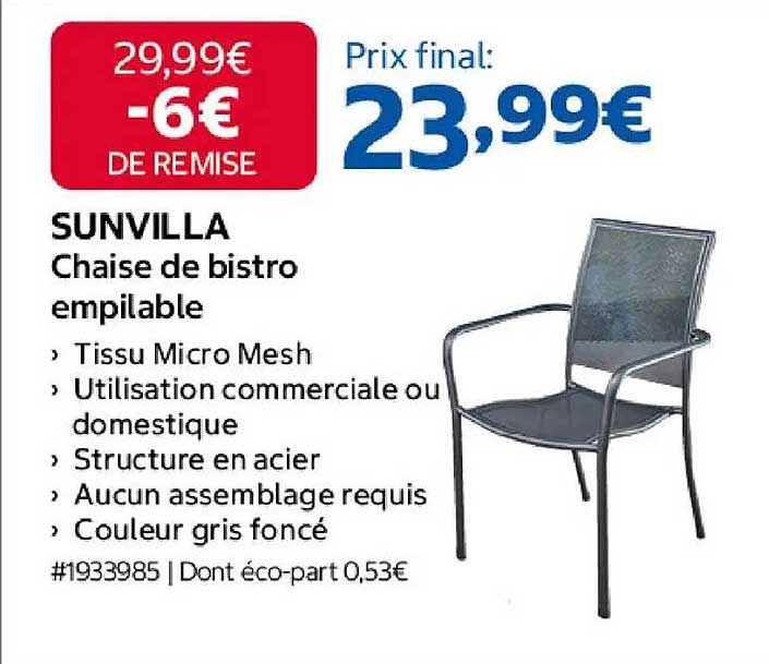 SUNVILLA Chaise de bistro empilable