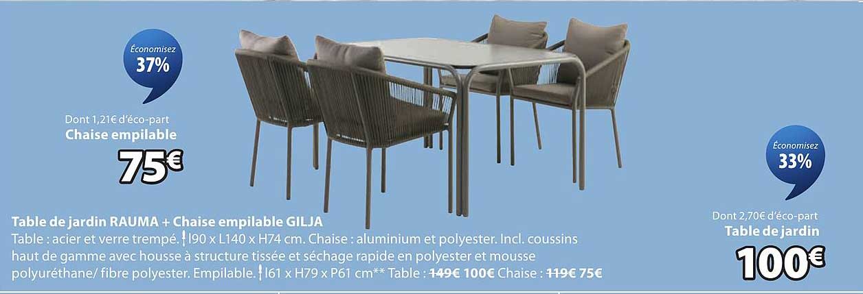 Table de jardin RAUMA + Chaise empilable GILJA