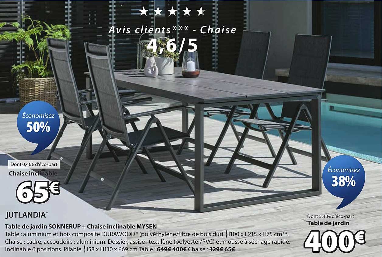 Table de jardin SONNERUP + Chaise inclinable MYSEN